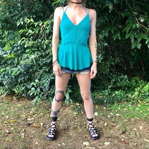 Jessica Simpson Pleated Teal Peplum Top